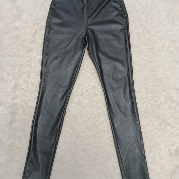 Karl Lagerfeld Paris Women's Black Studded Faux Leather Skinny Pants Size 2 - Picture 2 of 10